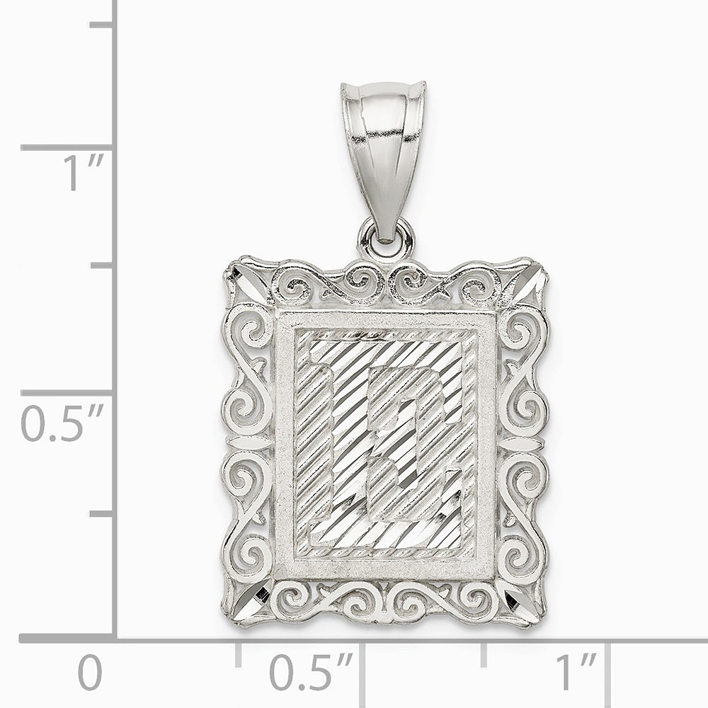 Sterling Silver Square Diamond-cut Letter E Initial Pendant - Product Photo