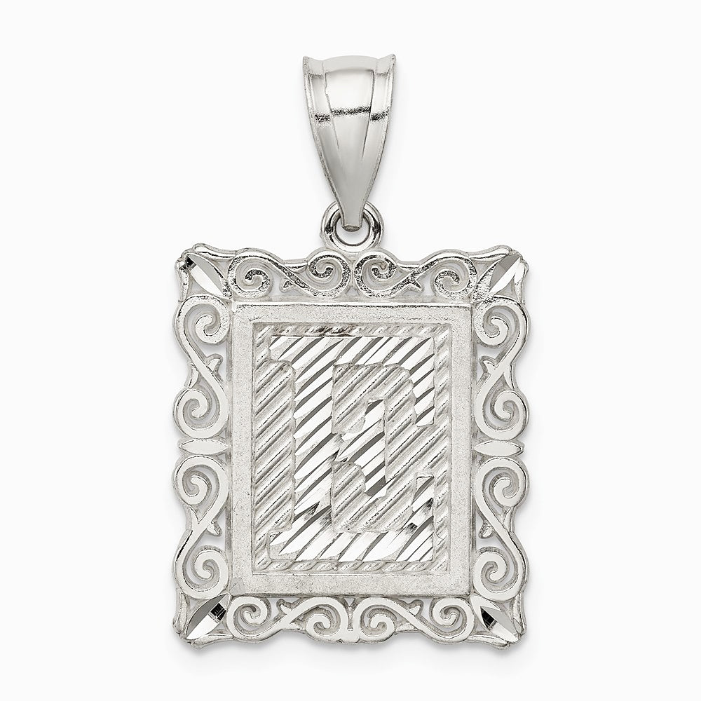 Sterling Silver Square Diamond-cut Letter E Initial Pendant