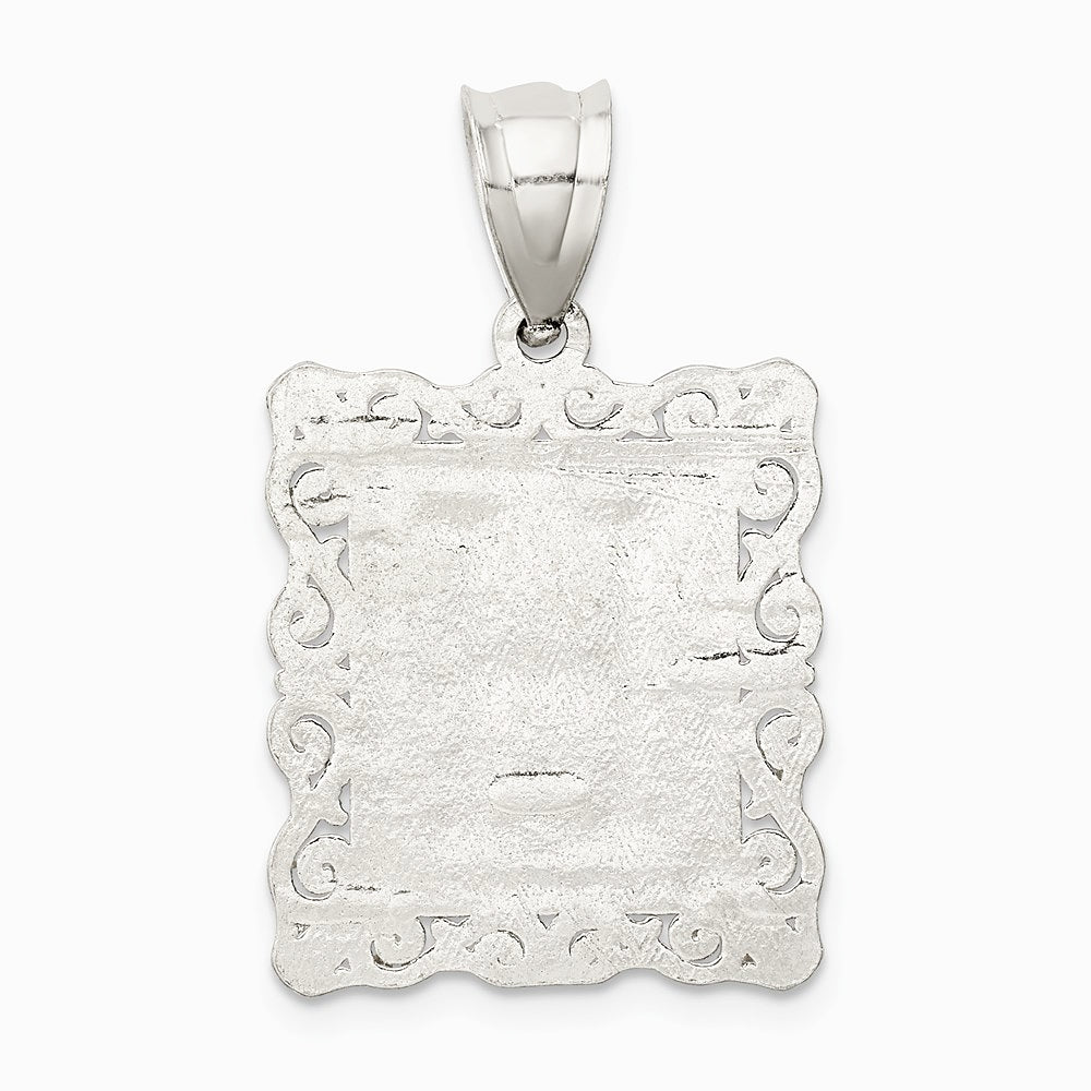 Sterling Silver Square Diamond-cut Letter H Initial Pendant - Product Photo