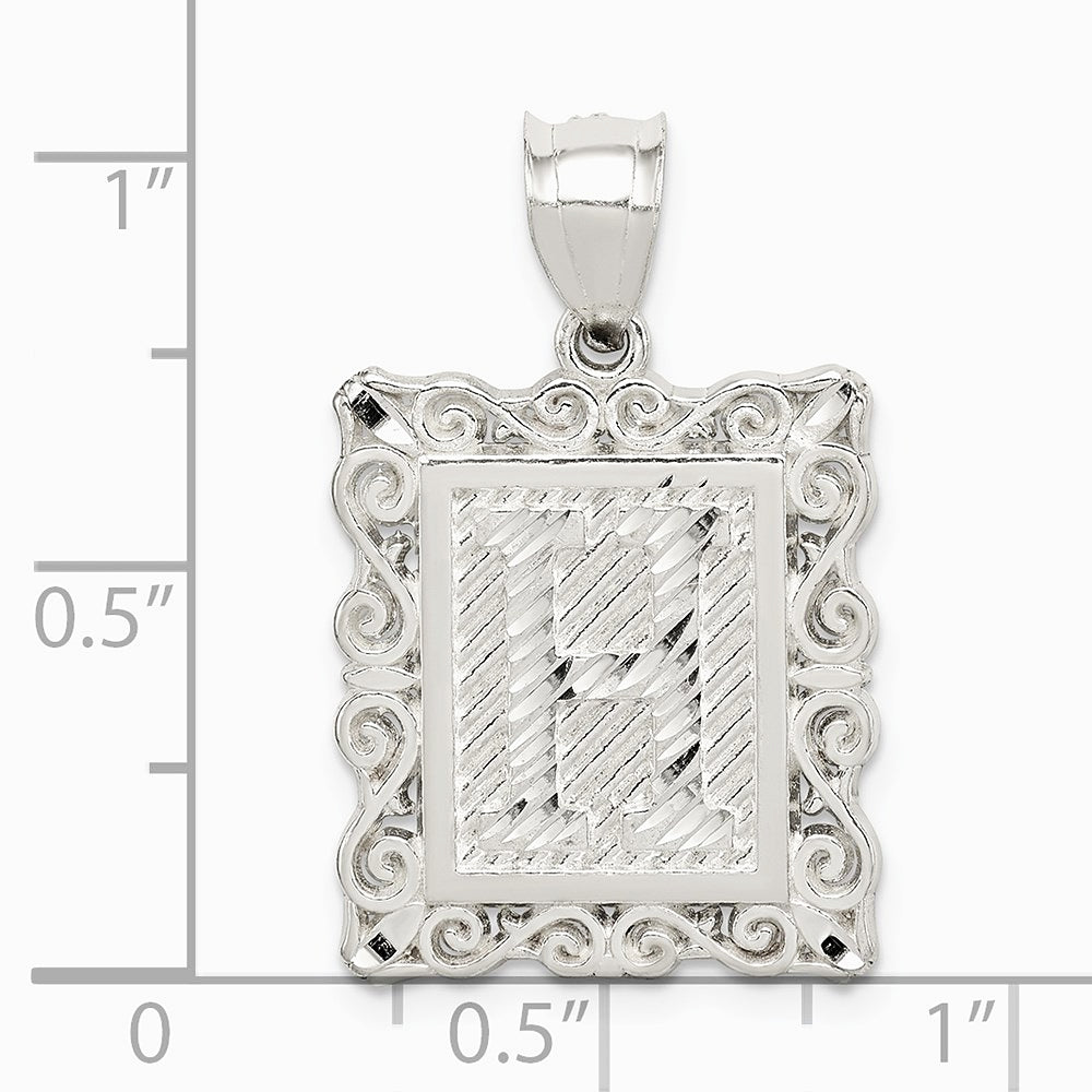 Sterling Silver Square Diamond-cut Letter H Initial Pendant - Product Photo