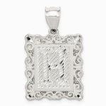 Sterling Silver Square Diamond-cut Letter H Initial Pendant - Product Photo