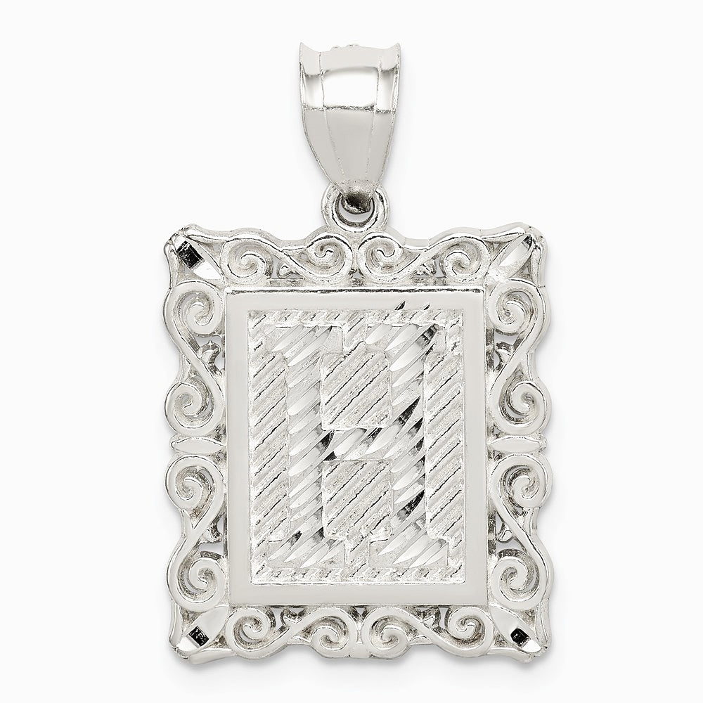 Sterling Silver Square Diamond-cut Letter H Initial Pendant - Product Photo