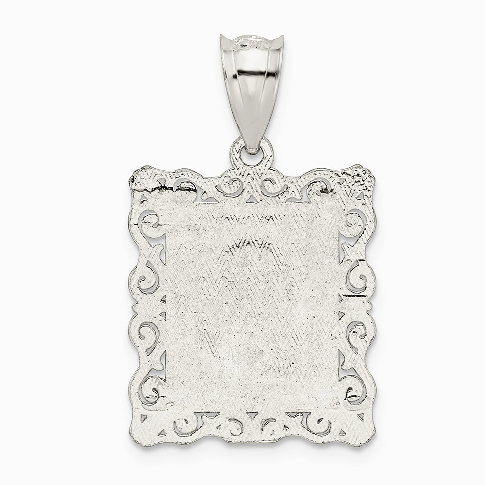 Sterling Silver Square Diamond-cut Letter O Initial Pendant - Product Photo