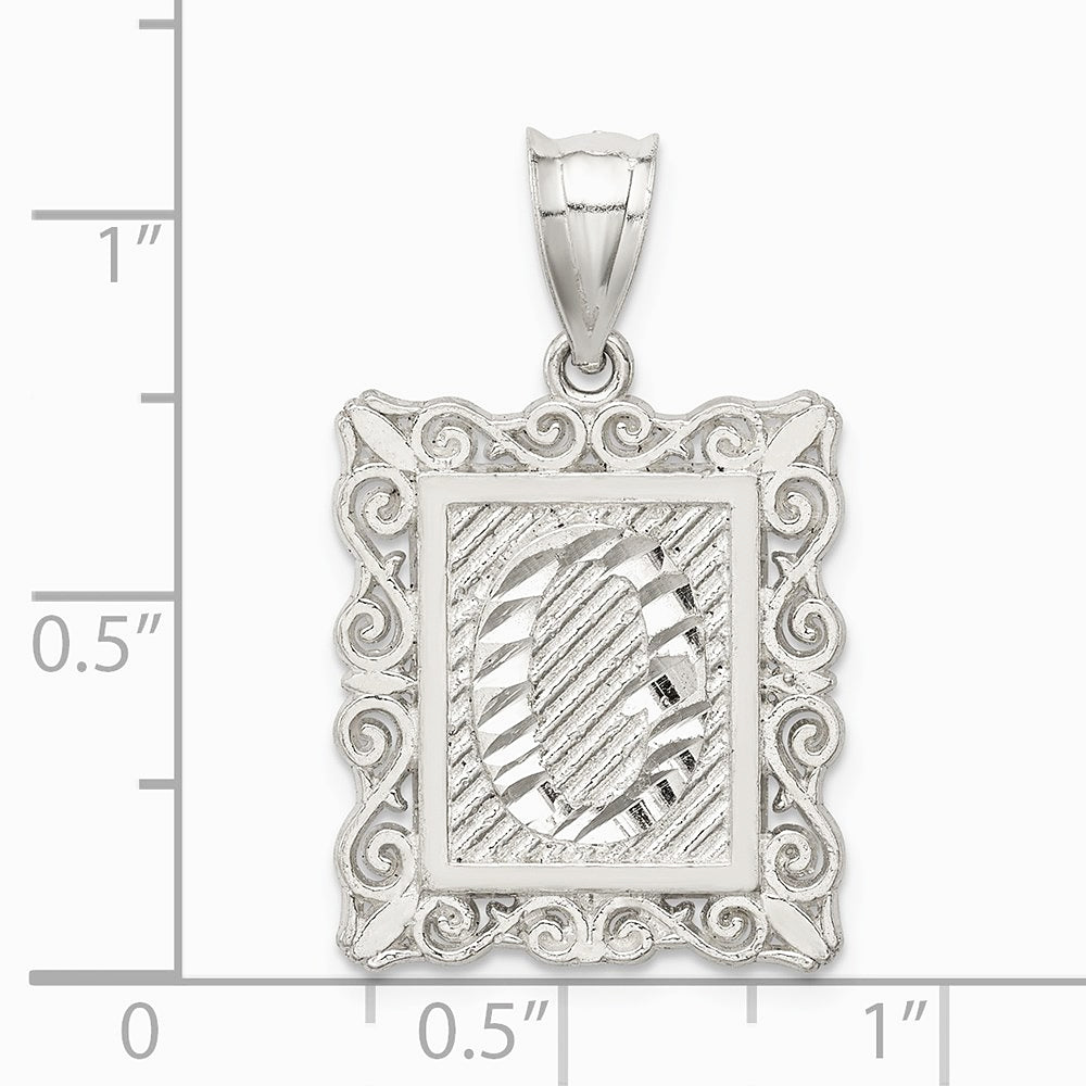 Sterling Silver Square Diamond-cut Letter O Initial Pendant - Product Photo