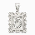 Sterling Silver Square Diamond-cut Letter O Initial Pendant - Product Photo