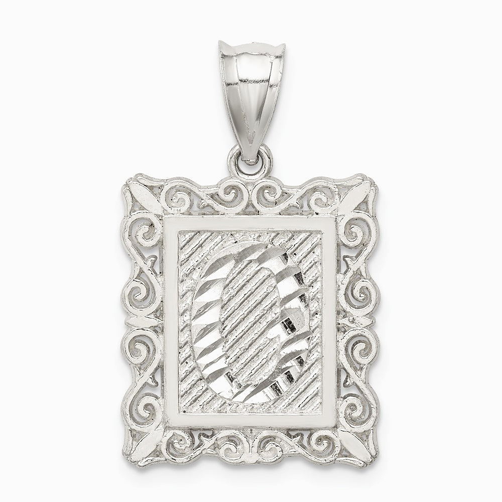 Sterling Silver Square Diamond-cut Letter O Initial Pendant - Product Photo