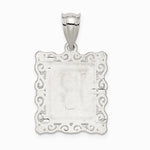 Sterling Silver Square Diamond-cut Letter R Initial Pendant - Product Photo