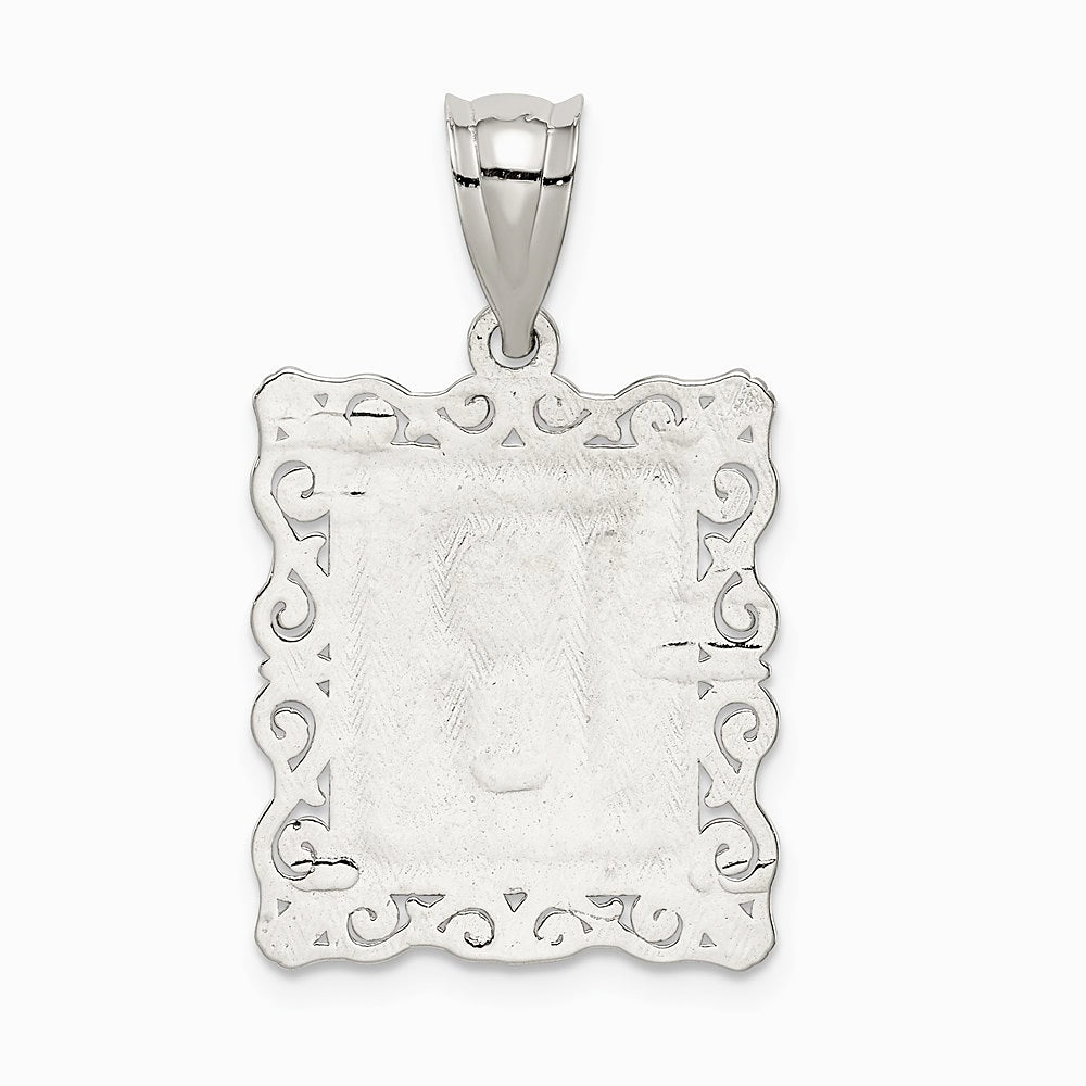 Sterling Silver Square Diamond-cut Letter R Initial Pendant - Product Photo