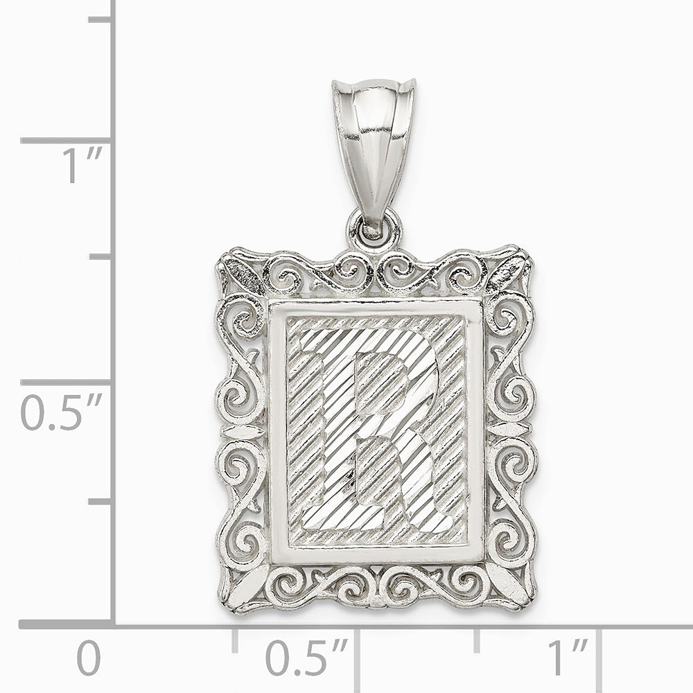Sterling Silver Square Diamond-cut Letter R Initial Pendant - Product Photo