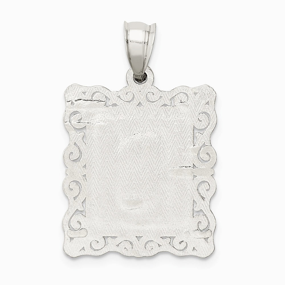 Sterling Silver Square Diamond-cut Letter S Initial Pendant - Product Photo