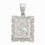 Sterling Silver Square Diamond-cut Letter S Initial Pendant - Product Photo