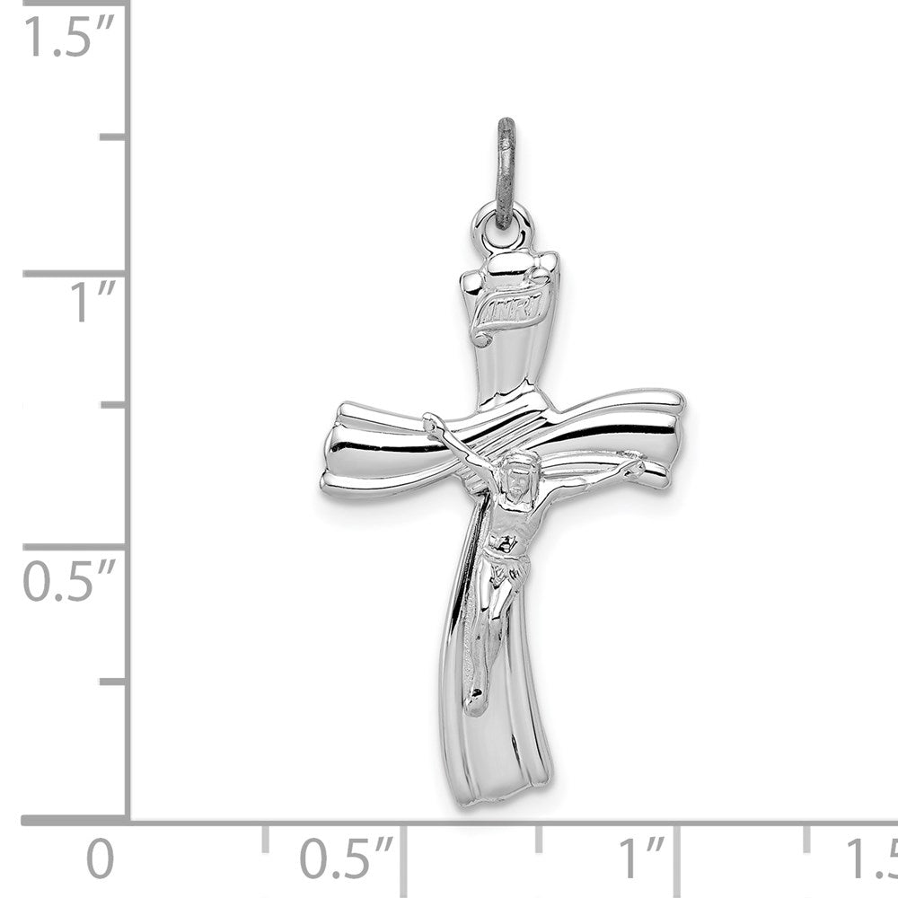 Sterling Silver Platinum-plated INRI Crucifix Pendant - Product Photo