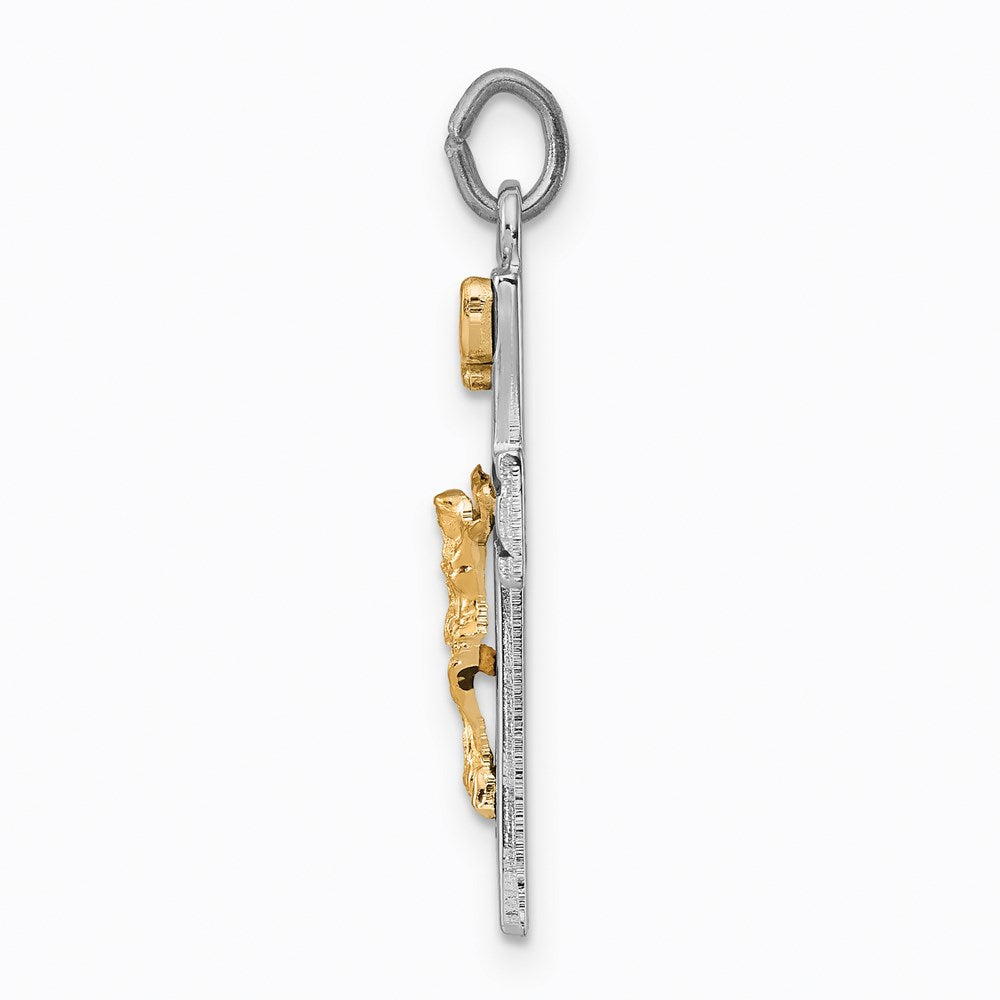Sterling Silver Platinum-plated Gold-tone INRI Crucifix Charm - Product Photo