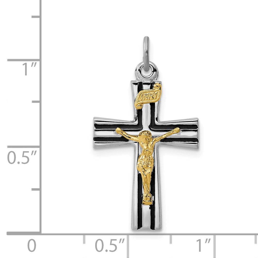 Sterling Silver Platinum-plated Gold-tone INRI Crucifix Charm - Product Photo