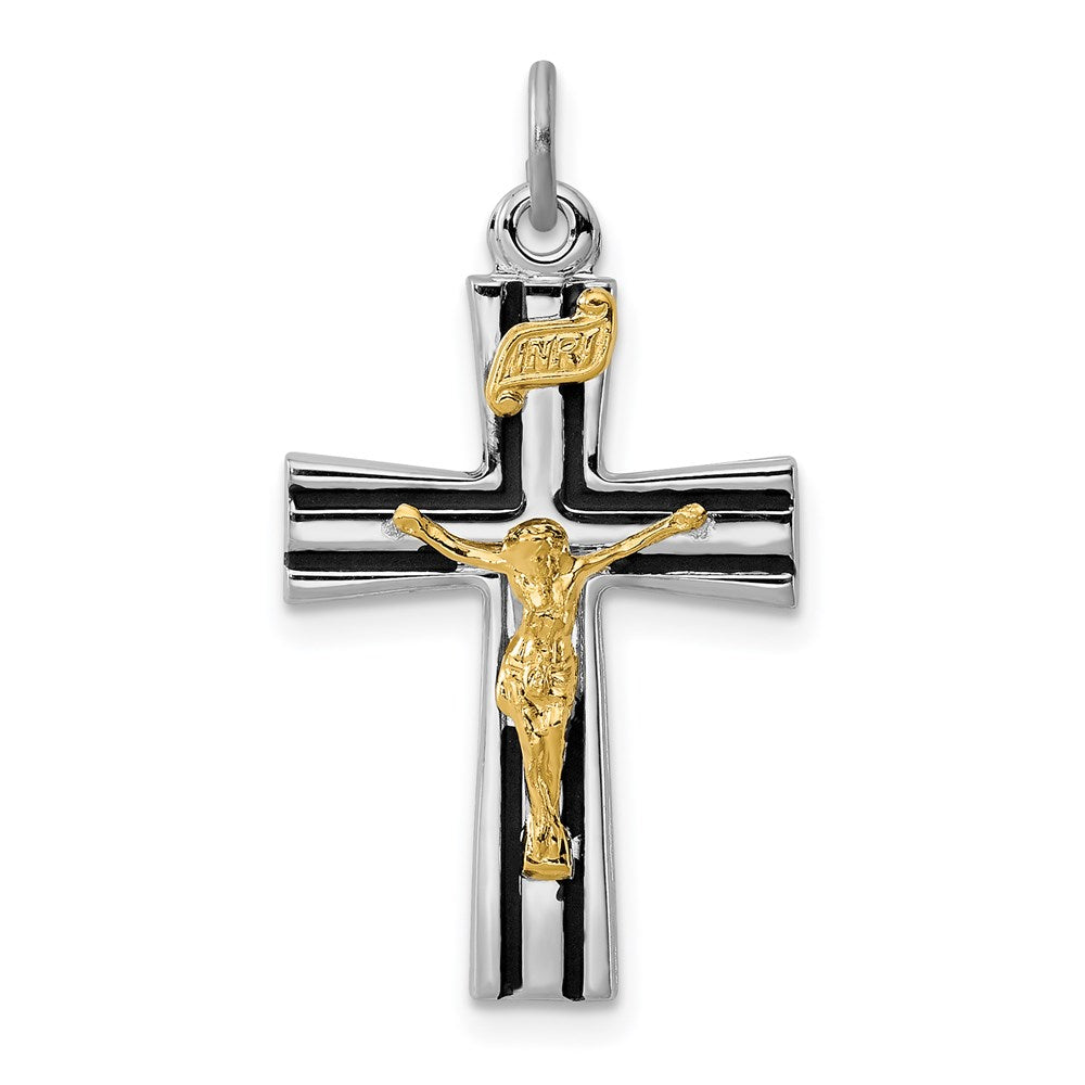 Sterling Silver Platinum-plated Gold-tone INRI Crucifix Charm - Product Photo