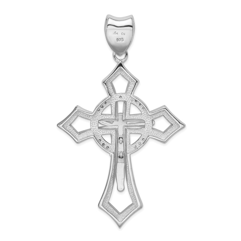 Sterling Silver Rhodium-plated CZ Crucifix Pendant - Product Photo