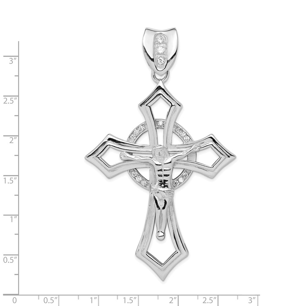 Sterling Silver Rhodium-plated CZ Crucifix Pendant - Product Photo