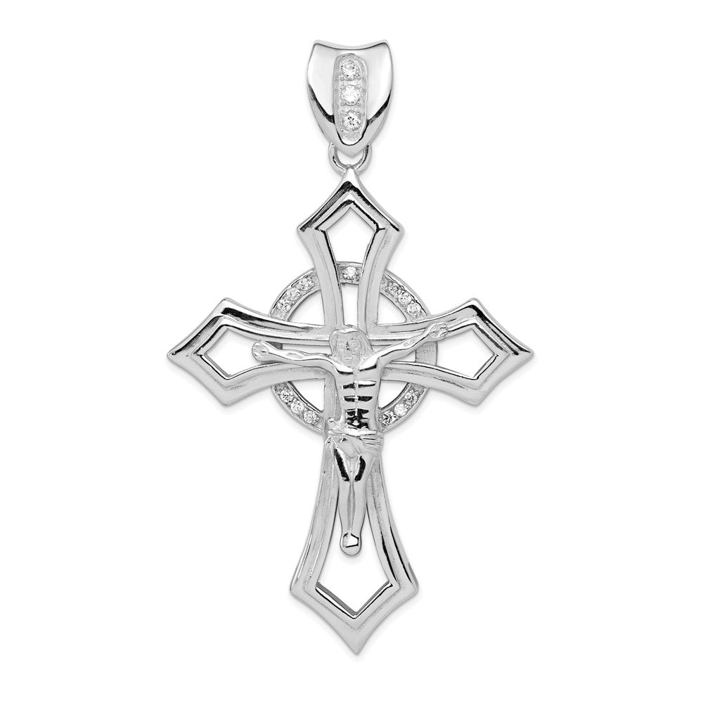 Sterling Silver Rhodium-plated CZ Crucifix Pendant - Product Photo