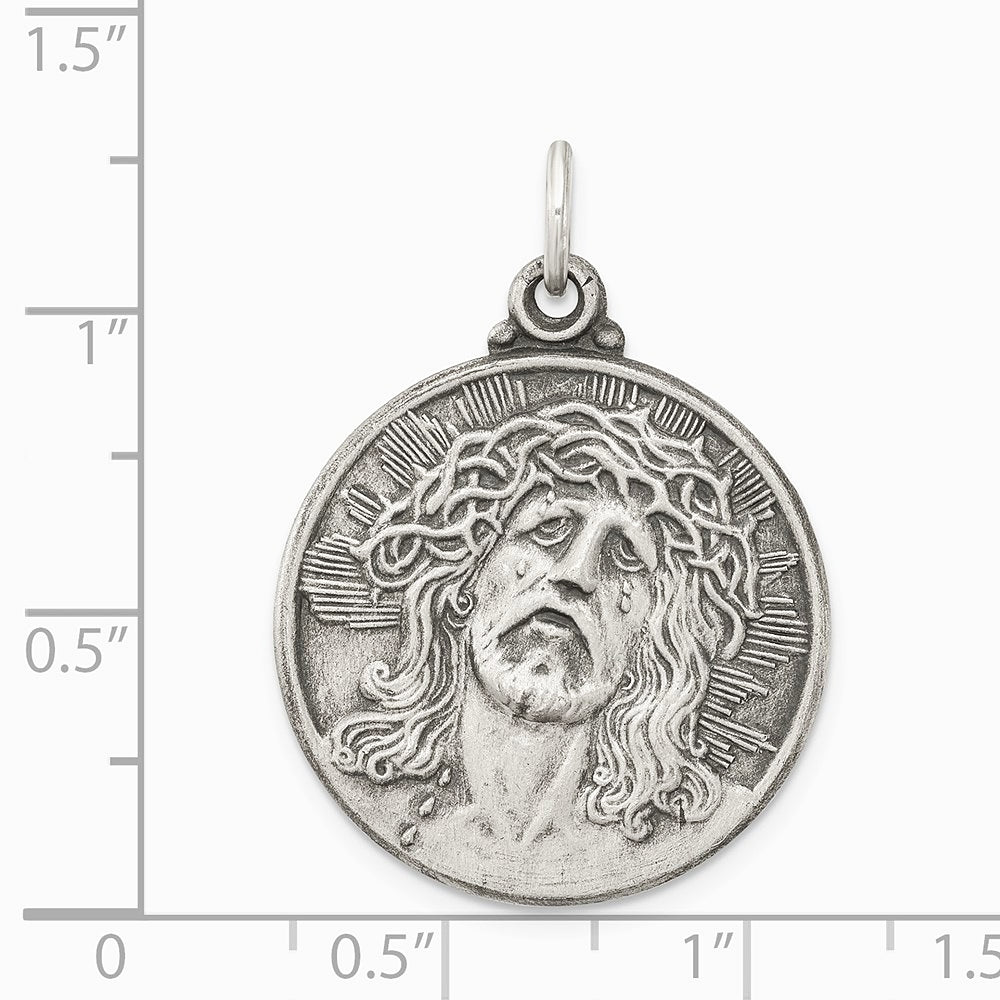 Sterling Silver Antiqued Ecce Homo Medal - Product Photo