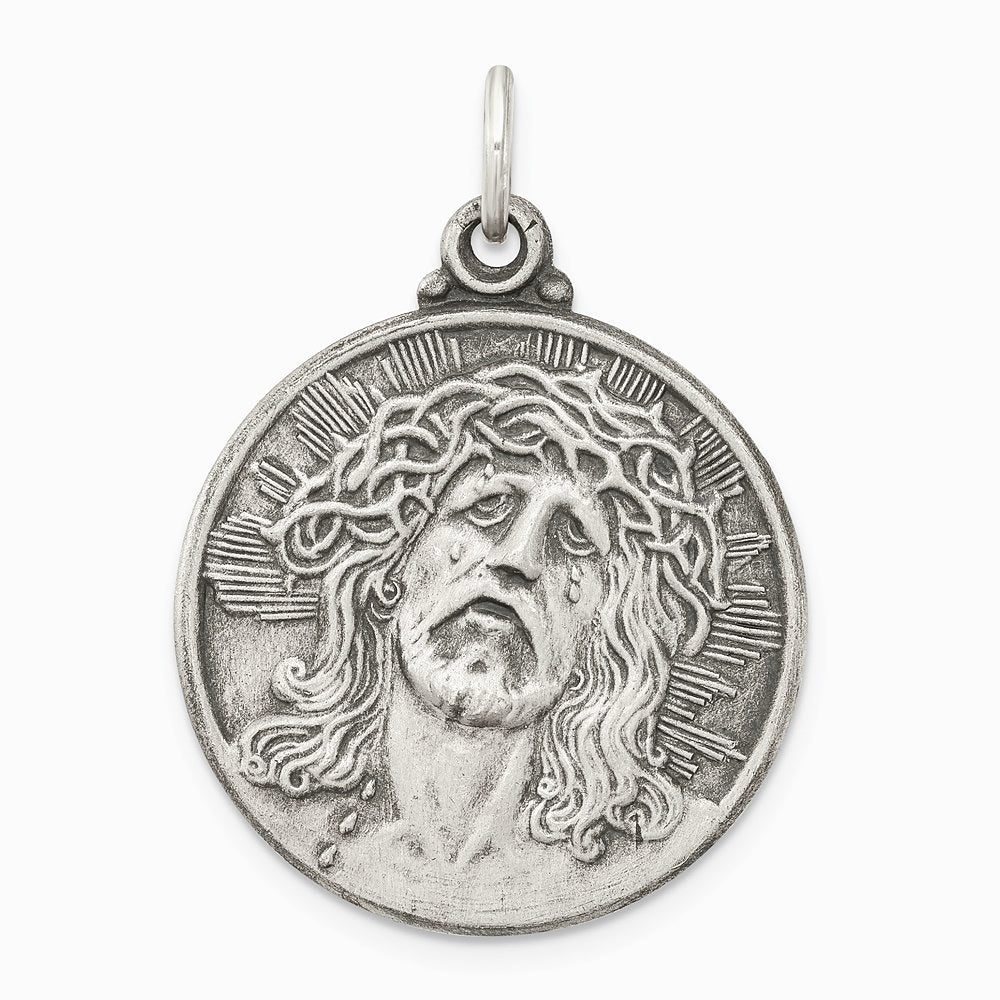 Sterling Silver Antiqued Ecce Homo Medal - Product Photo