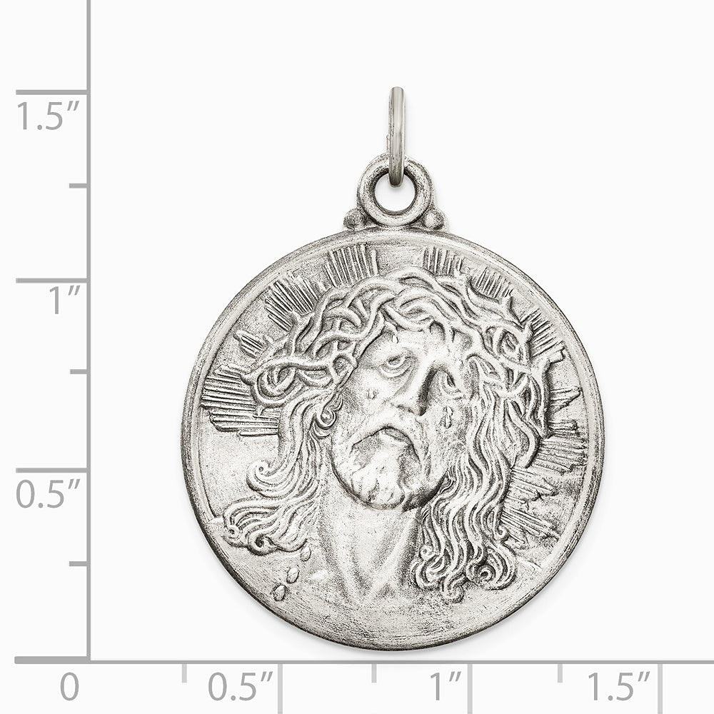Sterling Silver Antiqued Ecce Homo Medal - Product Photo