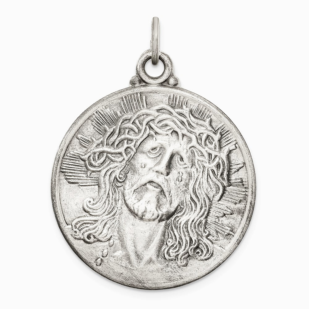 Sterling Silver Antiqued Ecce Homo Medal - Product Photo