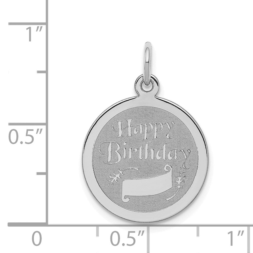 Sterling Silver Rhodium-plated Happy Birthday Disc Charm - Product Photo