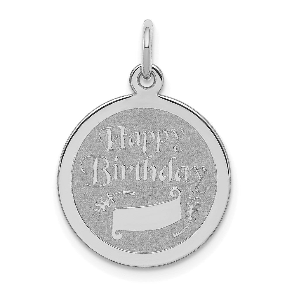 Sterling Silver Rhodium-plated Happy Birthday Disc Charm - Product Photo