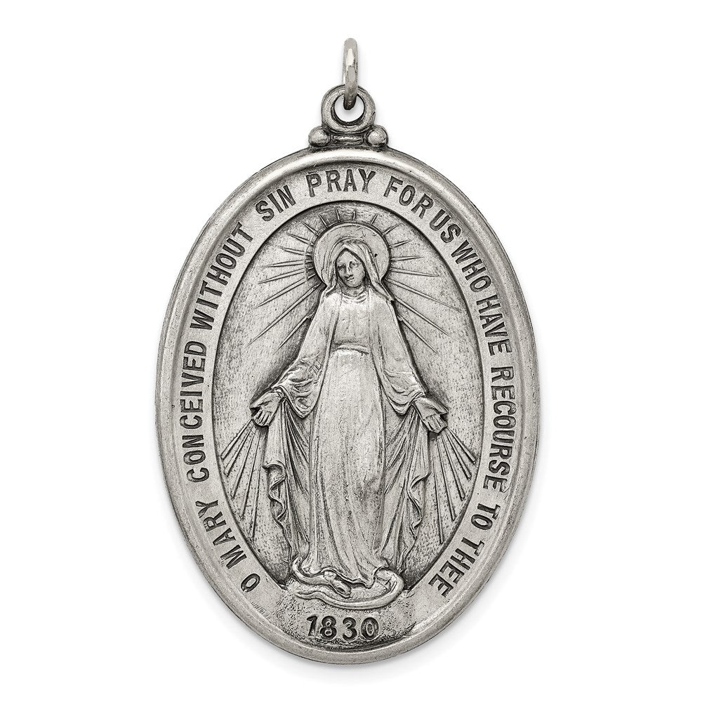 Sterling Silver Antiqued Miraculous Medal - Product Photo