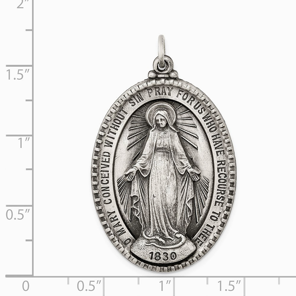 Sterling Silver Antiqued Miraculous Medal - Product Photo