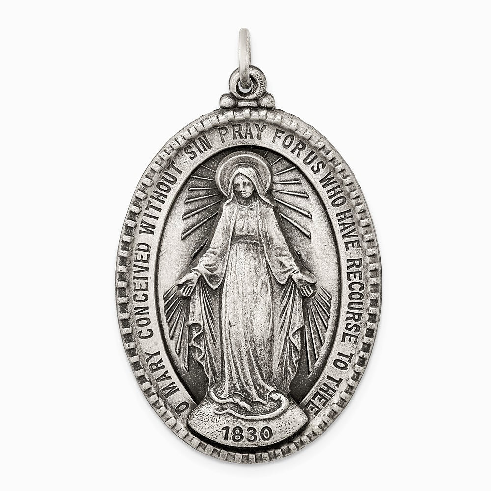 Sterling Silver Antiqued Miraculous Medal - Product Photo