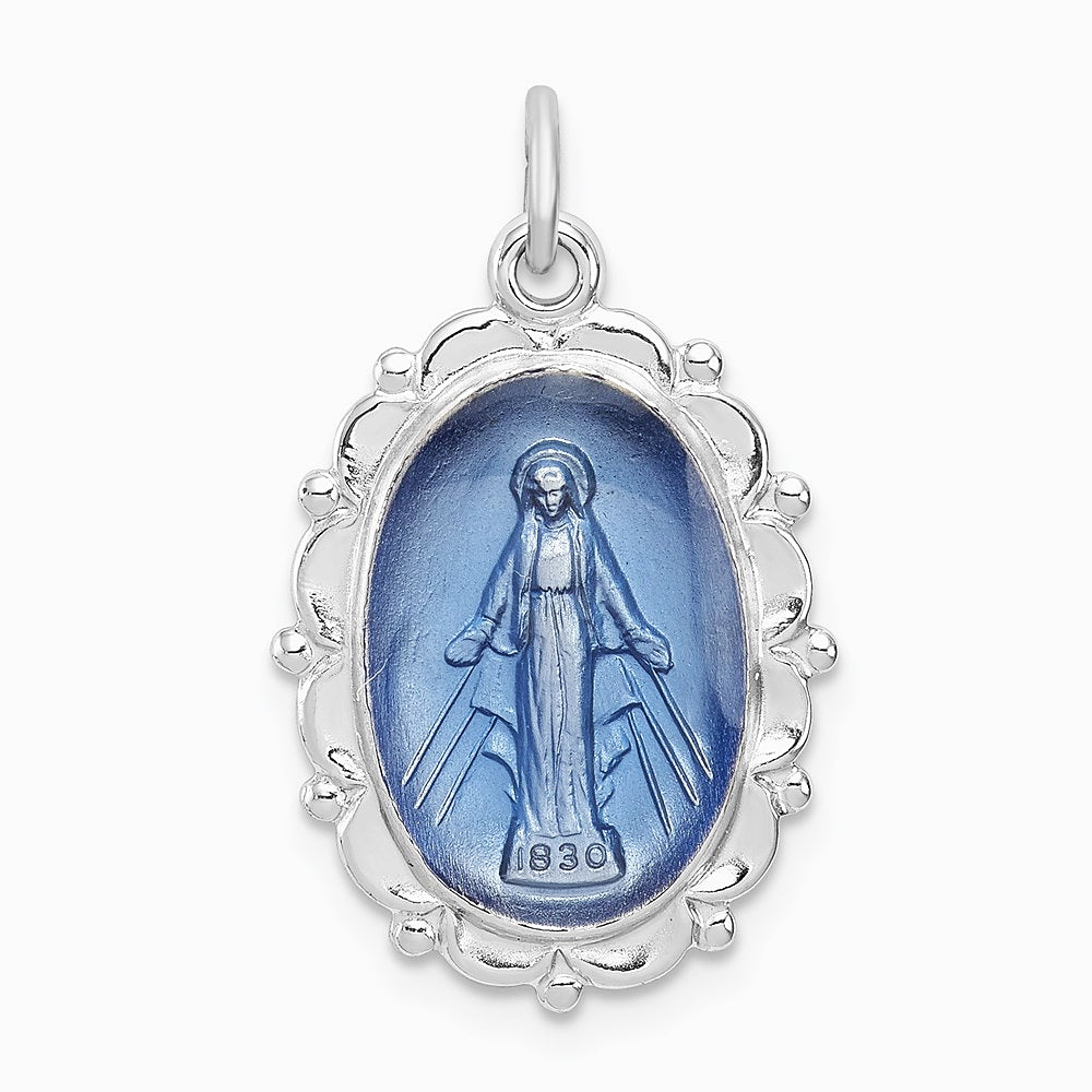 Sterling Silver Platinum-plated Miraculous Medal - Product Photo