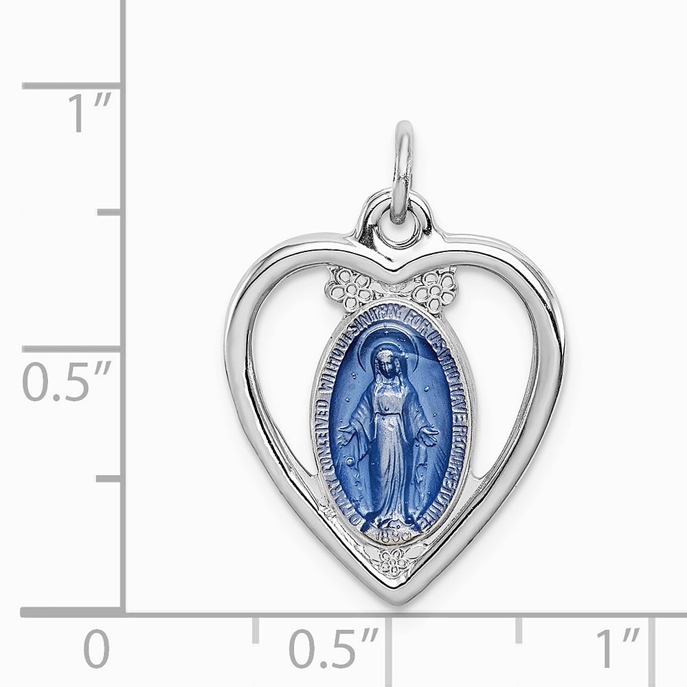 Sterling Silver Platinum-plated Miraculous Heart Medal - Product Photo