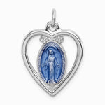 Sterling Silver Platinum-plated Miraculous Heart Medal - Product Photo