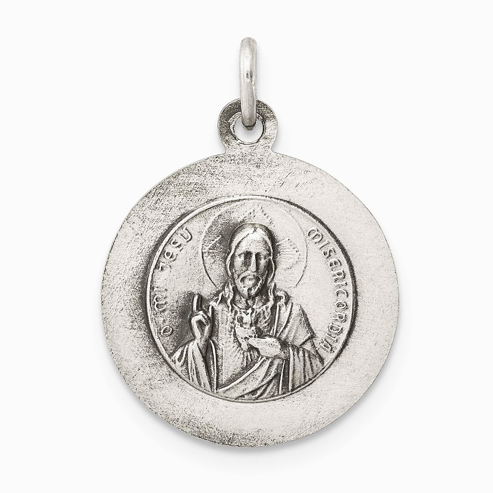 Sterling Silver Antiqued Queen of the Holy Scapular Medal - Product Photo