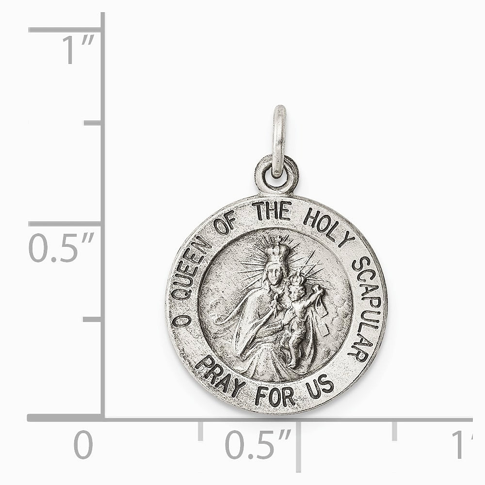 Sterling Silver Antiqued Queen of the Holy Scapular Medal - Product Photo