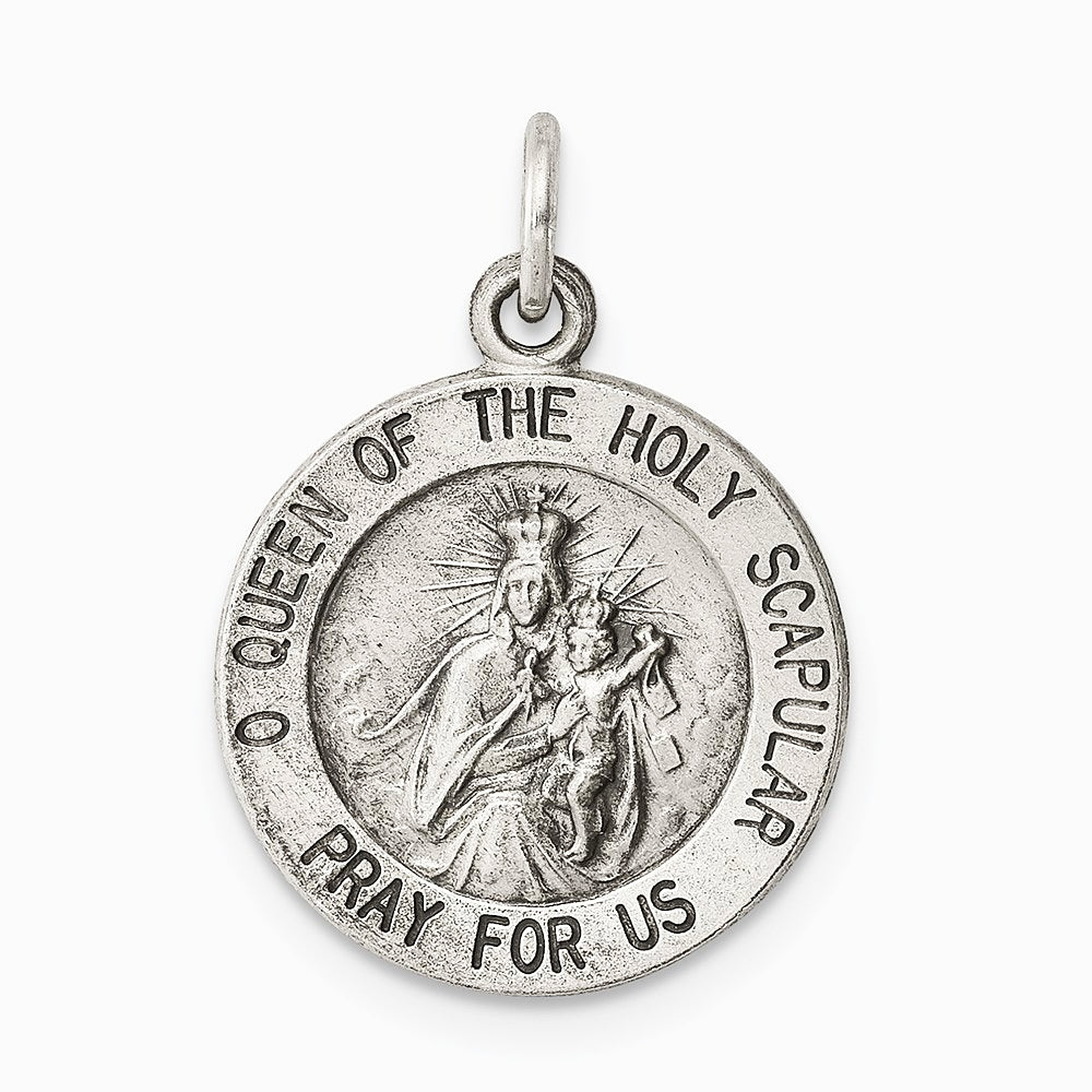 Sterling Silver Antiqued Queen of the Holy Scapular Medal - Product Photo