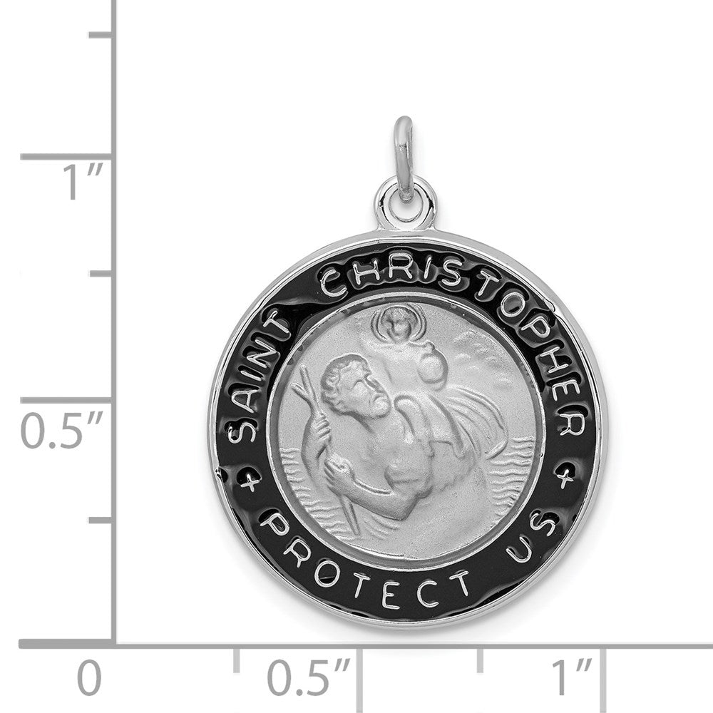 Sterling Silver Platinum-plated Enameled St. Christopher Medal - Product Photo