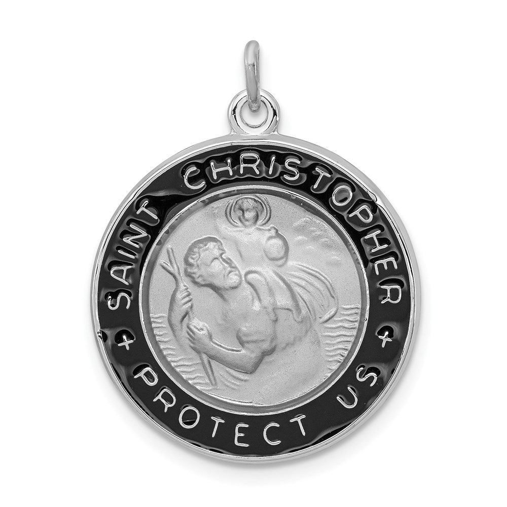 Sterling Silver Platinum-plated Enameled St. Christopher Medal - Product Photo