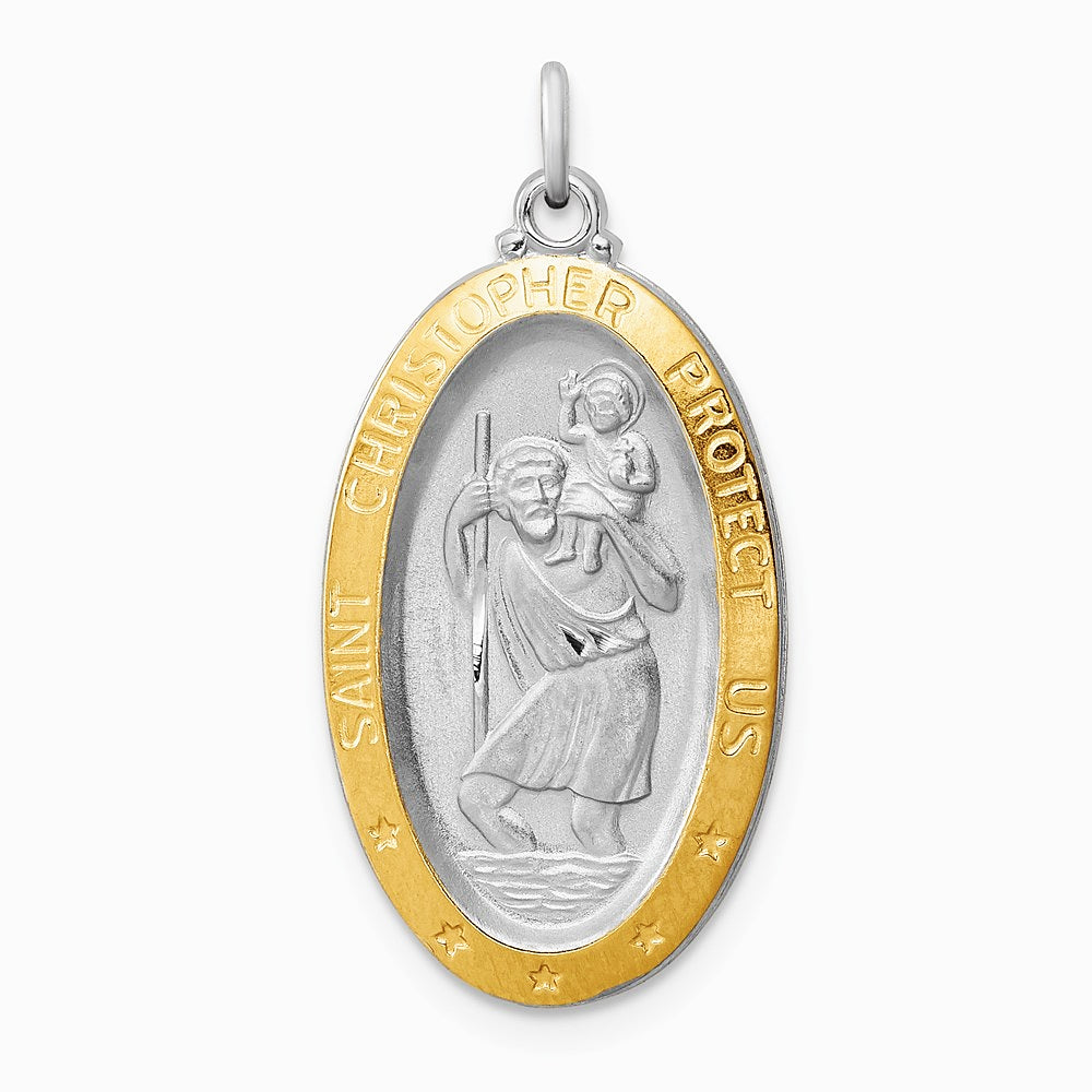 Sterling Silver Platinum-plated & Vermeil St. Christopher Medal - Product Photo