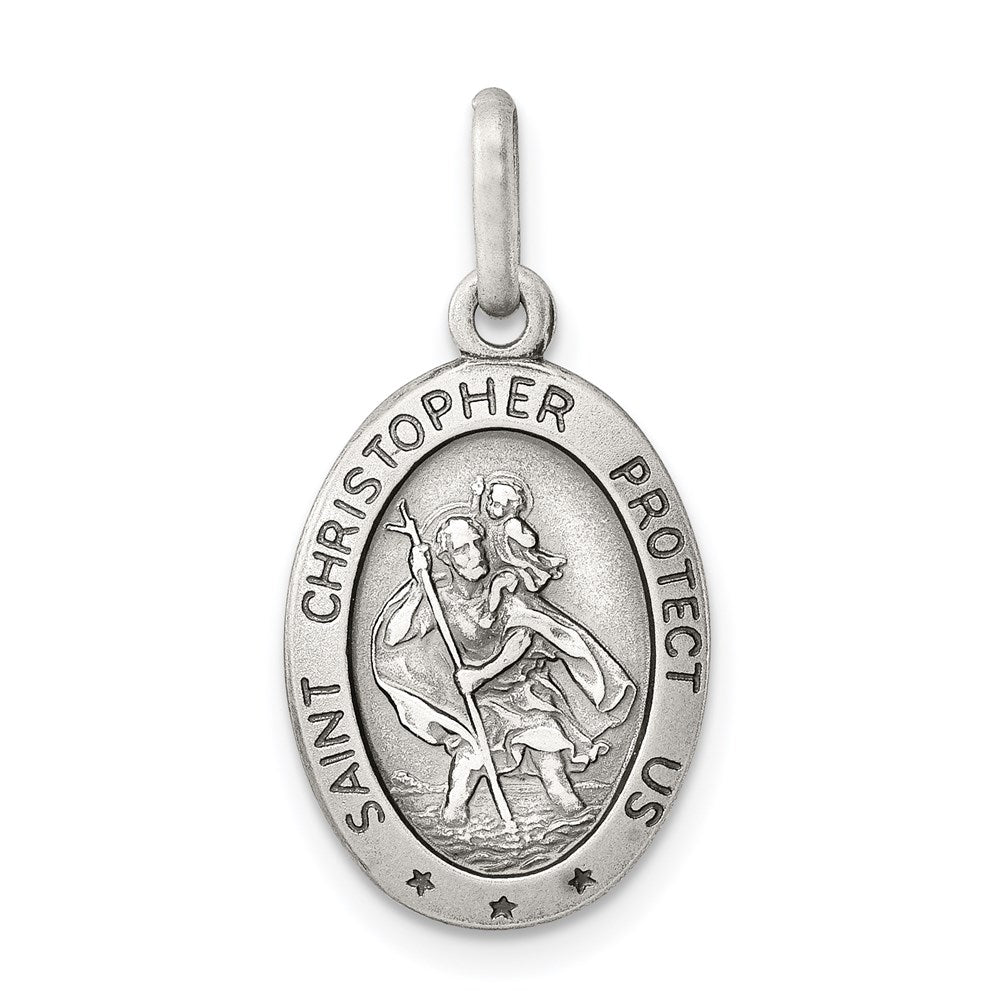 Sterling Silver Antiqued St. Christopher Medal - Product Photo