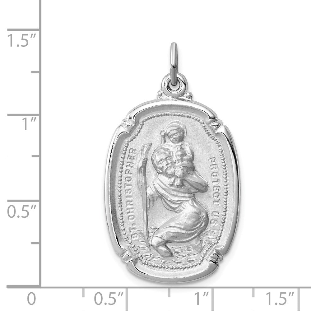 Sterling Silver Platinum-plated St. Christopher Medal - Product Photo