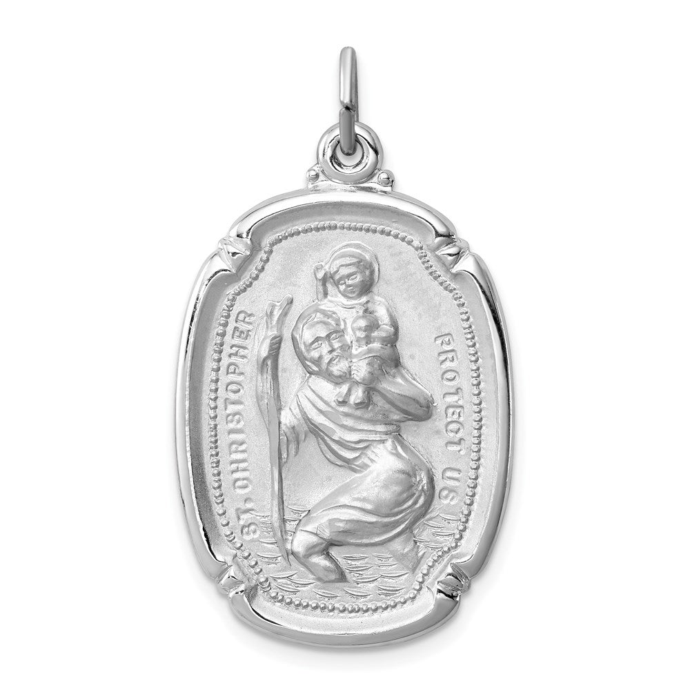 Sterling Silver Platinum-plated St. Christopher Medal - Product Photo