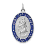 Sterling Silver Platinum-plated Enameled St. Christopher Medal - Product Photo
