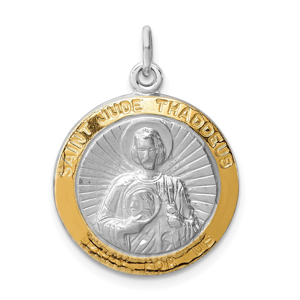 Sterling Silver Platinum-plated Saint Jude Thaddeus Medal - Product Photo