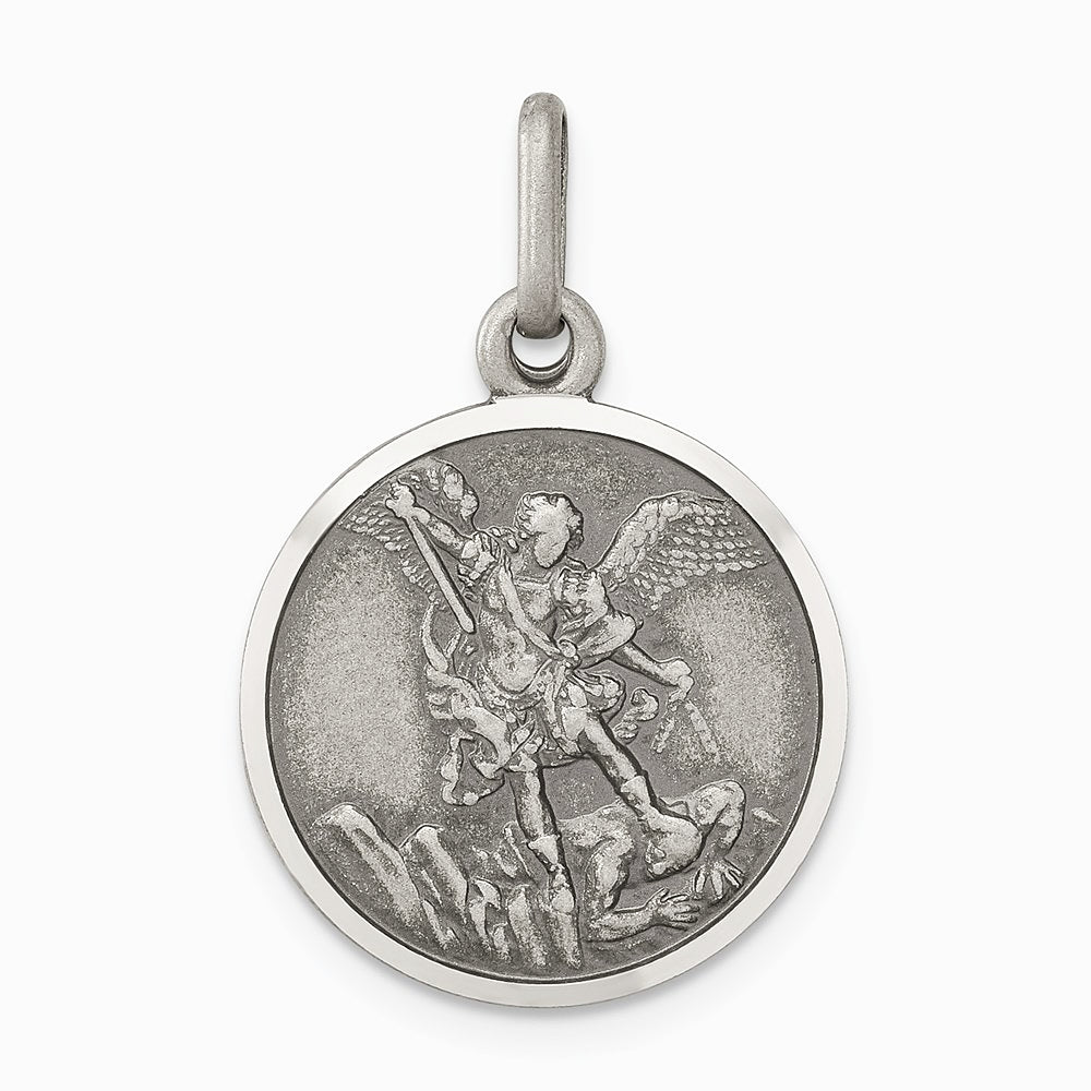 Sterling Silver Antiqued Saint Michael Medal - Product Photo