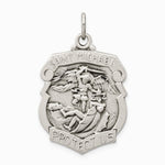 Sterling Silver Antiqued Diamond-Cut St. Michael Badge Medal - Product Photo