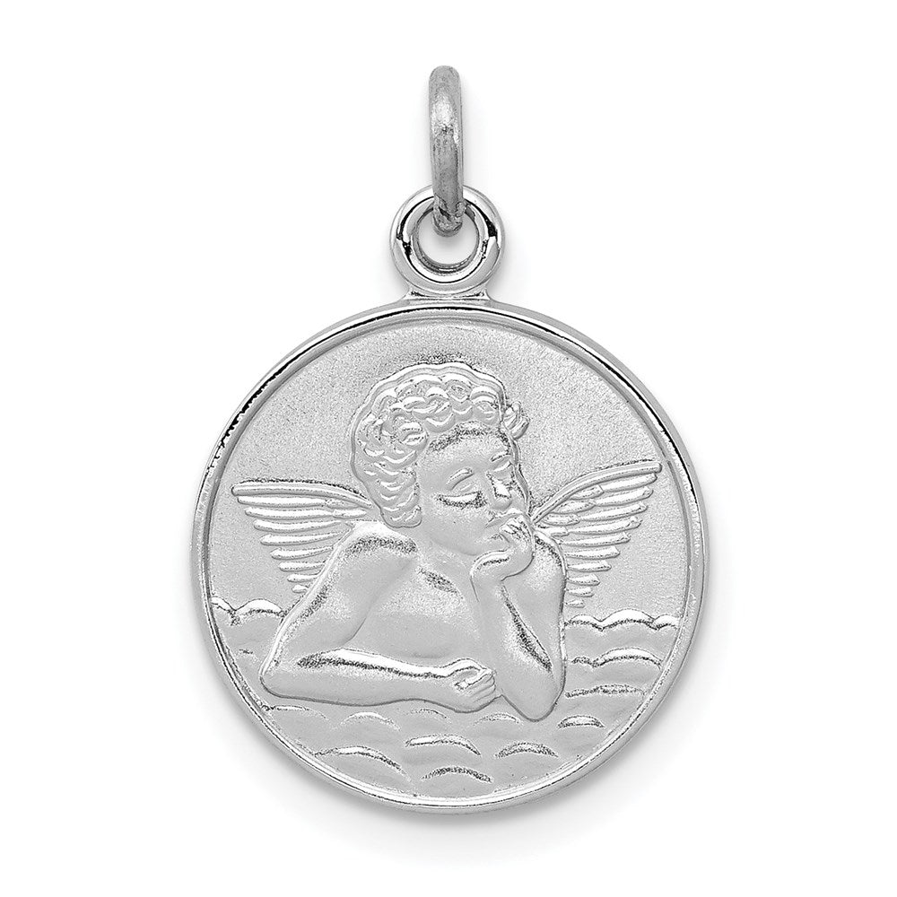 Sterling Silver Platinum-plated/Plain Back Angel Medal - Product Photo