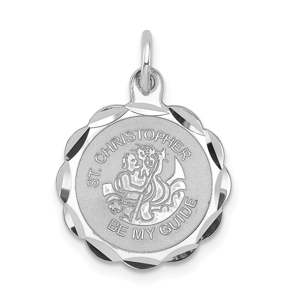 Sterling Silver Rhodium-plated St. Christopher Medal Charm - Product Photo