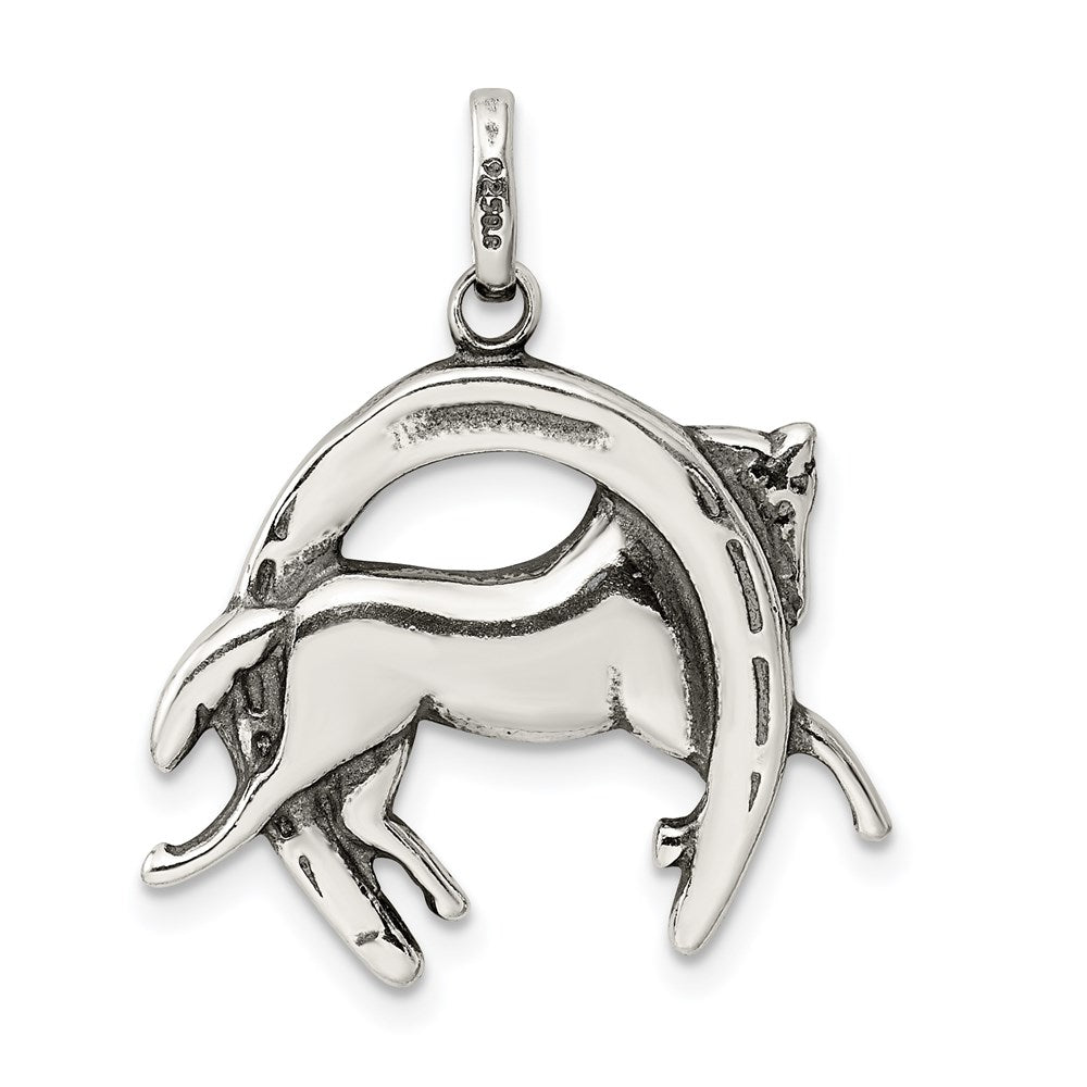 Sterling Silver Antiqued Horse in Horseshoe Charm - Product Photo